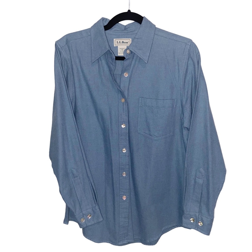 Vintage LL Bean Chamois Shirt Womens Small Pockets Soft Long Sleeve Outdoor Blue - Picture 1 of 10